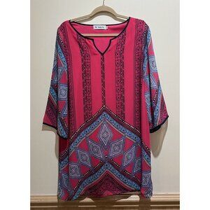 W. 36th St. Boho 3/4 Sleeves Shift Dress ~ Size Large~ Pink
